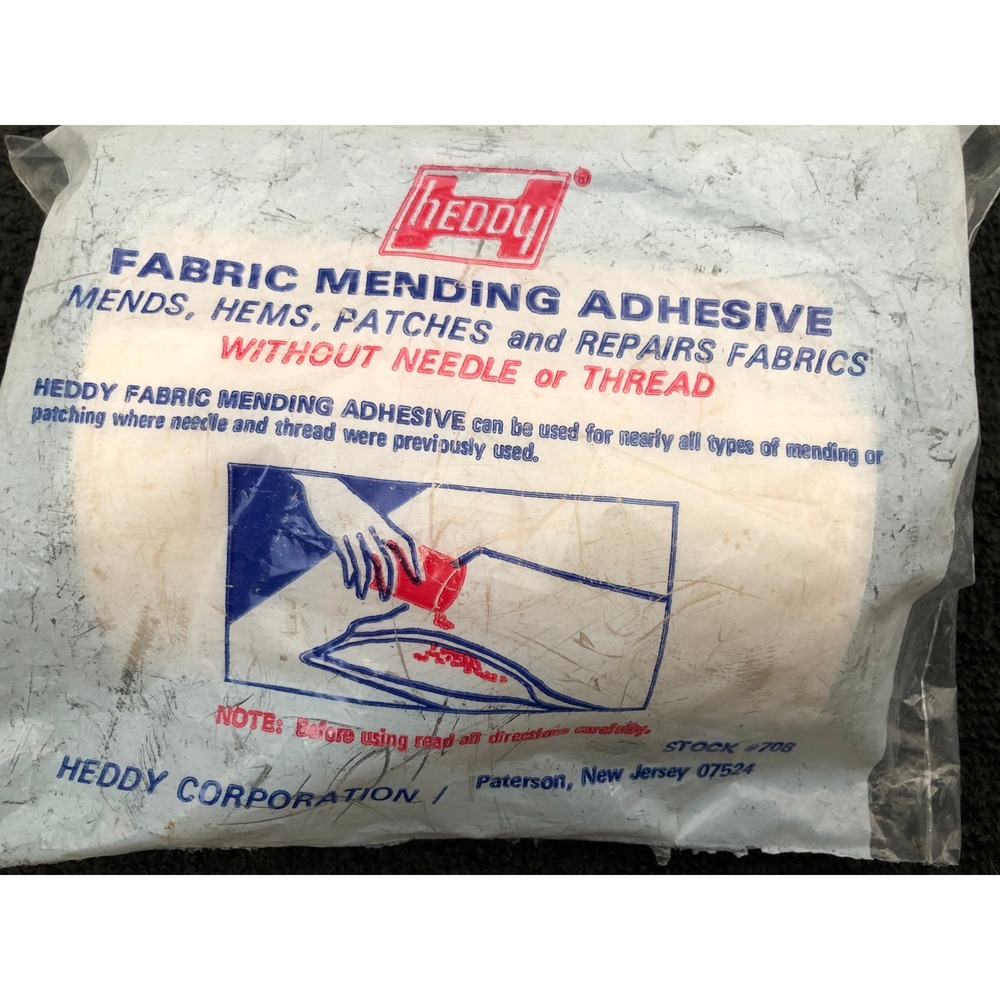 60s Vtg Heddy Fabric Mending Adhesive No Needle No Thread Stock 708 NOS Sealed